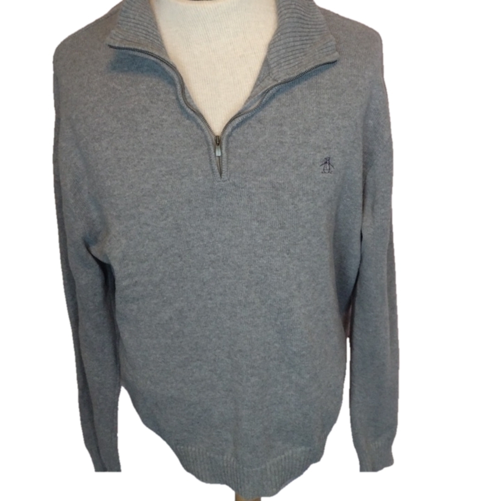 Original PENGUIN - gray 1/4 zip pullover sweater looks like a XL